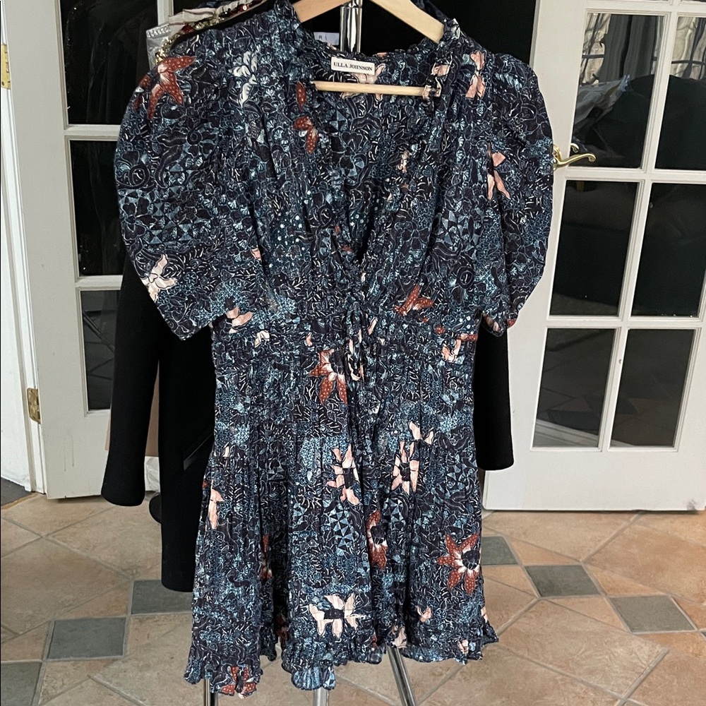 Ulla Johnson Navy and Rust Floral Mini Dress